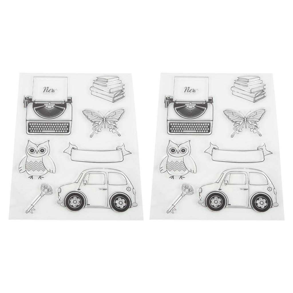 2 шт. Прозрачные штампы с отпечатками, печатная машинка, автомобильные узоры с совой, силиконовые прозрачные штампы, уплотнения для