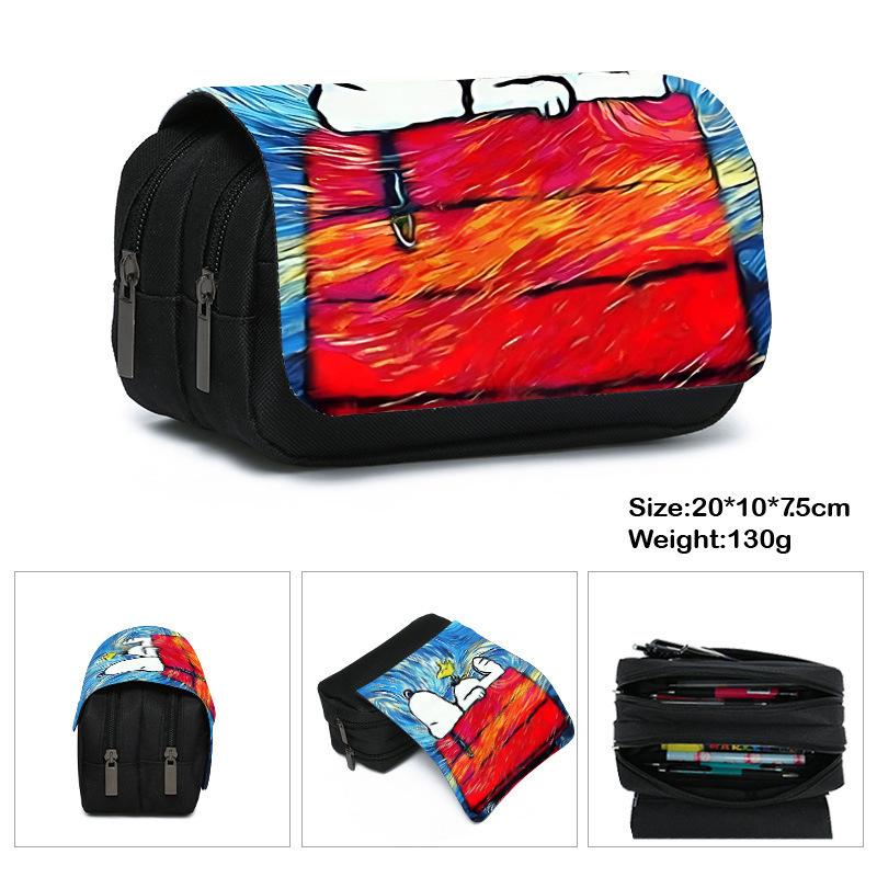 Printed Polyester Pencil Case, Large-Capacity Storage Bag, Double-Layer Flip Cover, Stationery Box.