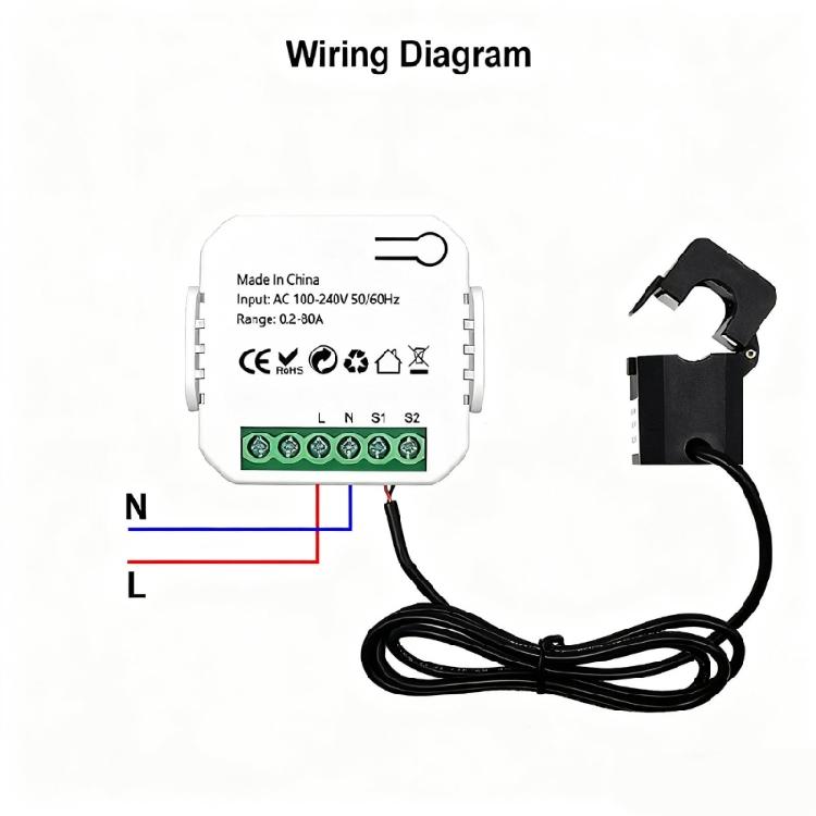 1 Channel Energy Meter 80A Current Voltage Changer Clamp Electricity Statistics Monitoring Device for Home Voice Control