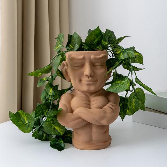 Flower Planter Muscle Man Artistic Modeling Sculpture Dual Use Flower Vase Desktop