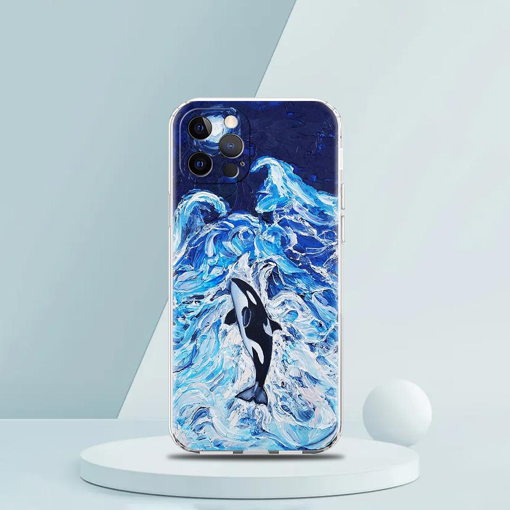 Для iPhone 15 16 14 13 12 mini 11 Pro Max XS X XR SE 7 8 Plus Силиконовый прозрачный чехол Косатка океанская милая косатка Чехол для телефона