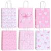 12Pcs Party Supplies Sweet Gift Packing Bag Pink Bow Portable Candy Cookie Bags Paper Reusable Present Wrap Bag Wedding Party
