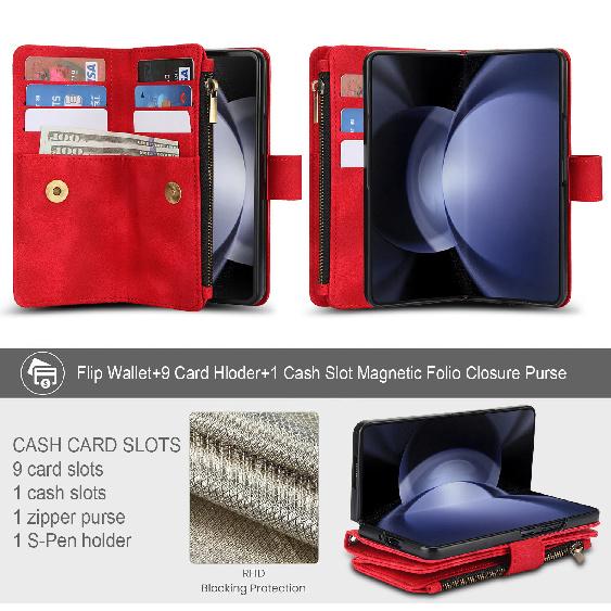 Applicable to Samsung Galaxy Z Fold 6Dreamy Texture Nine-Card Wallet Fold5Card slot flip leather case