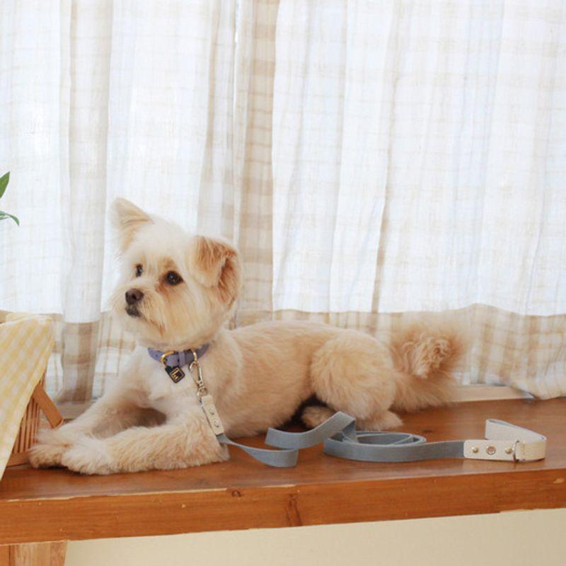 MAISON DE MIU Кожаный поводок с тесьмой для бега_Белый/Светло-голубой