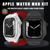 Роскошный комплект для модификации для Apple Watch 8 7 44 мм 45 мм 40 мм 41 мм Корпус из нержавеющей стали Резиновый спортивный ремешок для IWatch Series 6 5 4
