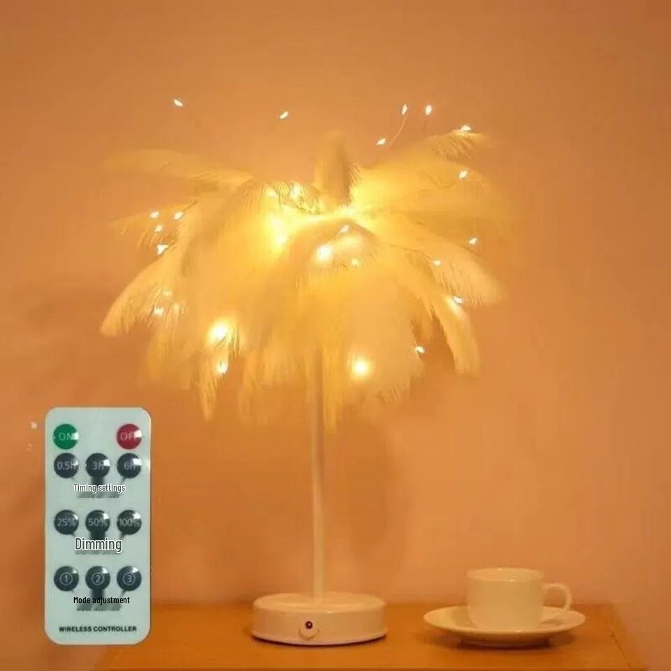 Прикроватная лампа из страусиных перьев – Теплый декоративный свет для спальни или свадебной комнаты