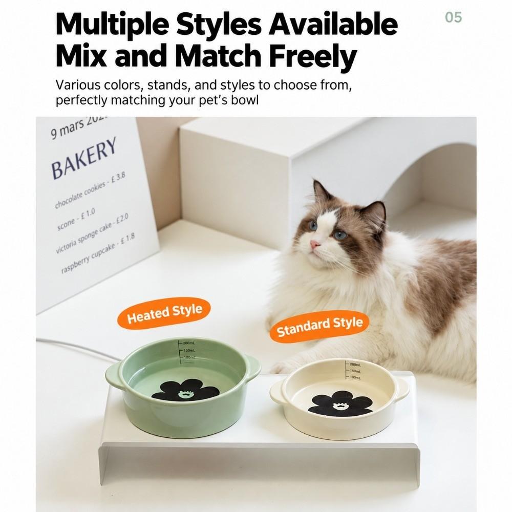 Neck-Protecting Heated Ceramic Cat Bowl with Iron Stand Dog Drinking Bowl Small Dog