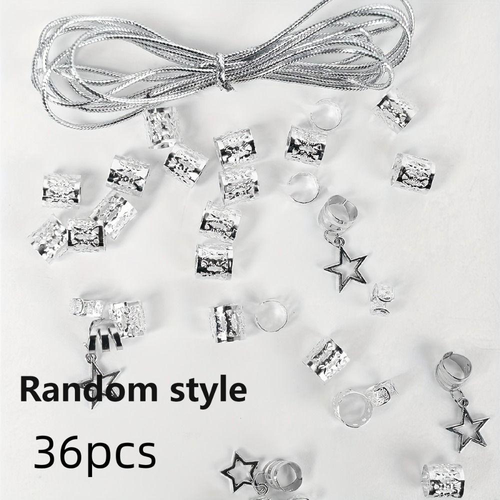 36pcs Dread Locks Hair Braiding Metal Cuffs Hair Braid Tubes Braided Hair Rope  Women
