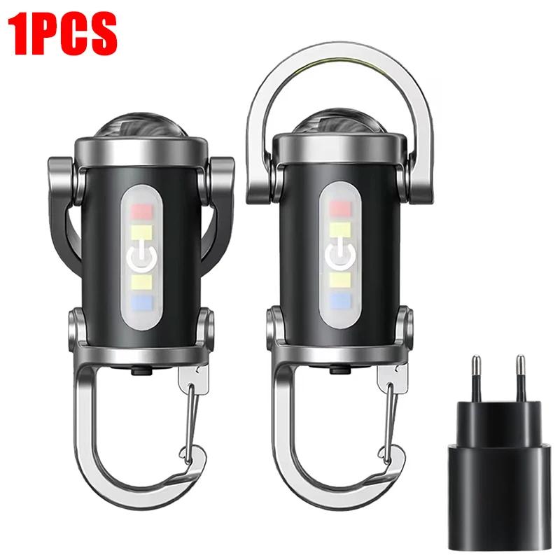 Мини светодиодный COB фонарик, USB-зарядка, брелок-фонарь, портативный карманный, для улицы, кемпинга, работы, с красным и синим светом