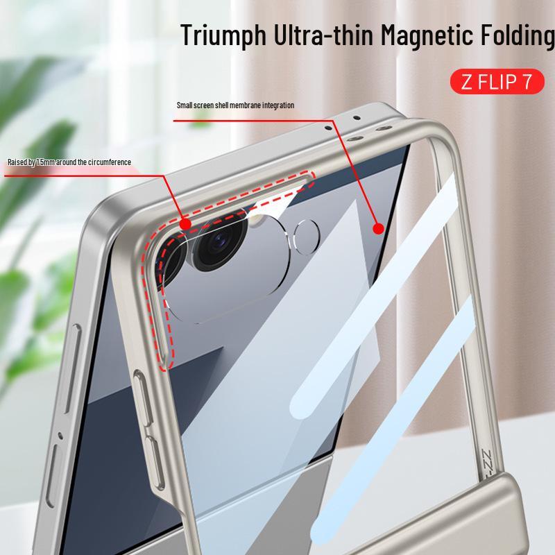 Тонкий чехол для Samsung Z Flip7 с подставкой Triumph, полная защита, защита от падений, однотонный, защита шарнира