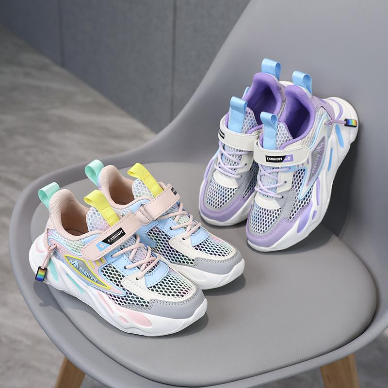 Модная детская обувь, кроссовки для девочек, школьные спортивные летние сетчатые дышащие детские повседневные теннисные туфли