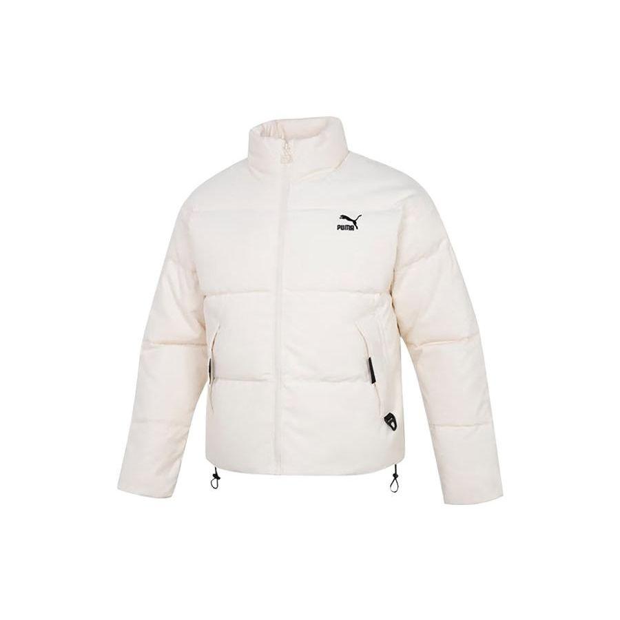 Puma Logo Print Solid Color Stand Collar Down Jacket Unisex Jackets White 535581-65
