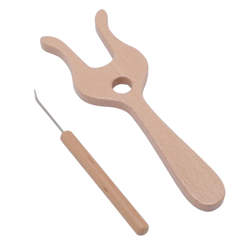 Knitting Fork and Needle Kit Beech Wood Slick Finish Wooden Fork Braider Needles Kit for Handcraft
