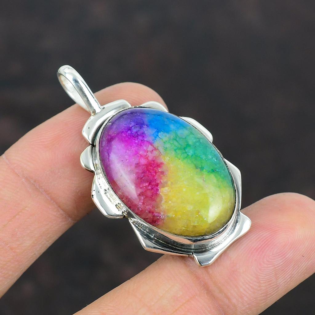 Rainbow Solar Quartz Druzy Pendant Handmade Pendant 925 Sterling Silver Pendant Elegant Jewelry Wonderful Gemstone Pendant Engagement Gifts