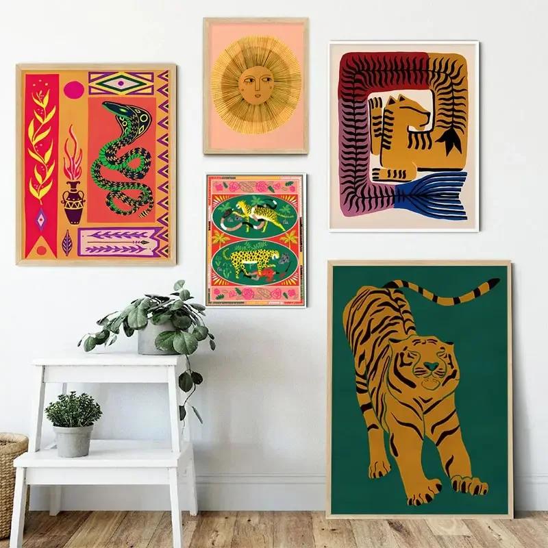 Colorful Abstract Poster Tiger Leopard Snake Tropical Jungle Canvas Painting and Prints Wall Art Pictures Living Room Decor