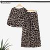 Women Blouse and Pants Casual Leopard Printed Two Piece Suit Set