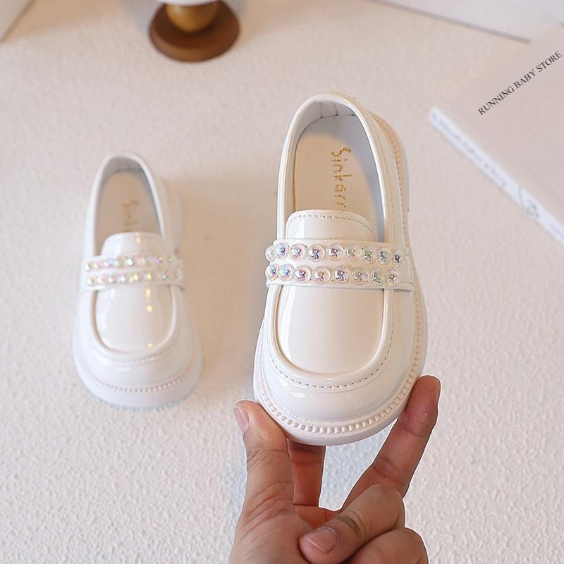 Girls PU Leather Shoes for Party Wedding Beaded Kids Princess Loafers Shoes with Pearl Slip-on Children Performance Shoes I07214
