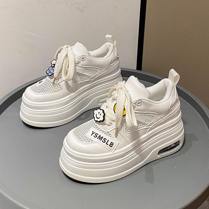 Модные женские кроссовки на толстой подошве 8 см, новинка 2024 года, весна-лето, шнуровка, дышащая сетка, платформа, спортивные туфли папы, zapatos de mujer