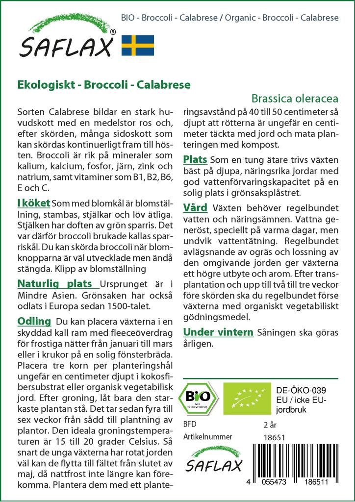 SAFLAX Garden in the Bag - Органический - Брокколи - Калабрезе - 100 семян - С субстратом в подходящем пакете-стойке - Brassica oleracea