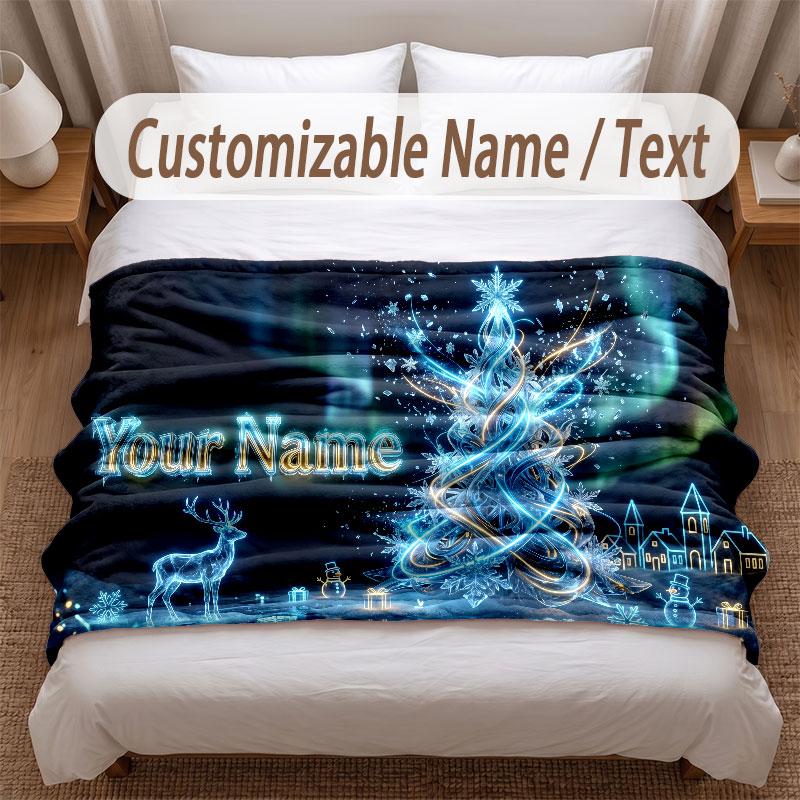 Winter Theme Soft Blanket Personalized Custom Name Text Print Warm Blanket Home Sofa Bedroom Decor