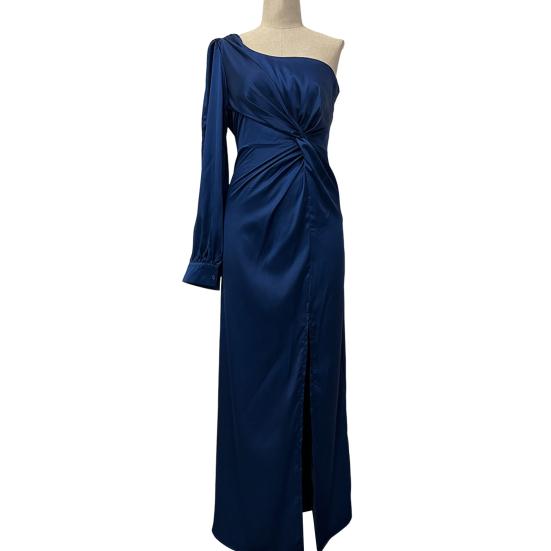 Женское вечернее платье на одно плечо без рукавов с разрезом по низу, однотонное, тонкая талия