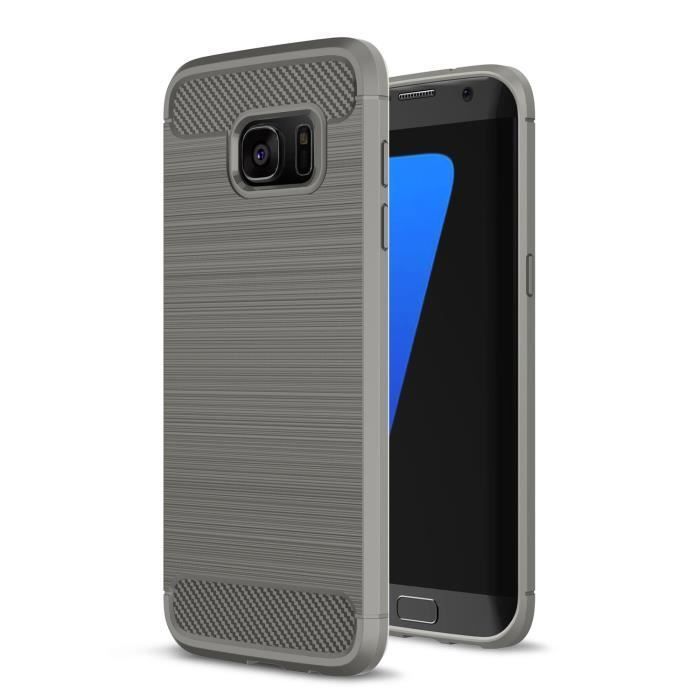Coque de Protection - Samsung - Galaxy S7 Edge - Silicone TPU - Anti-rayures - Fibre de Carbone