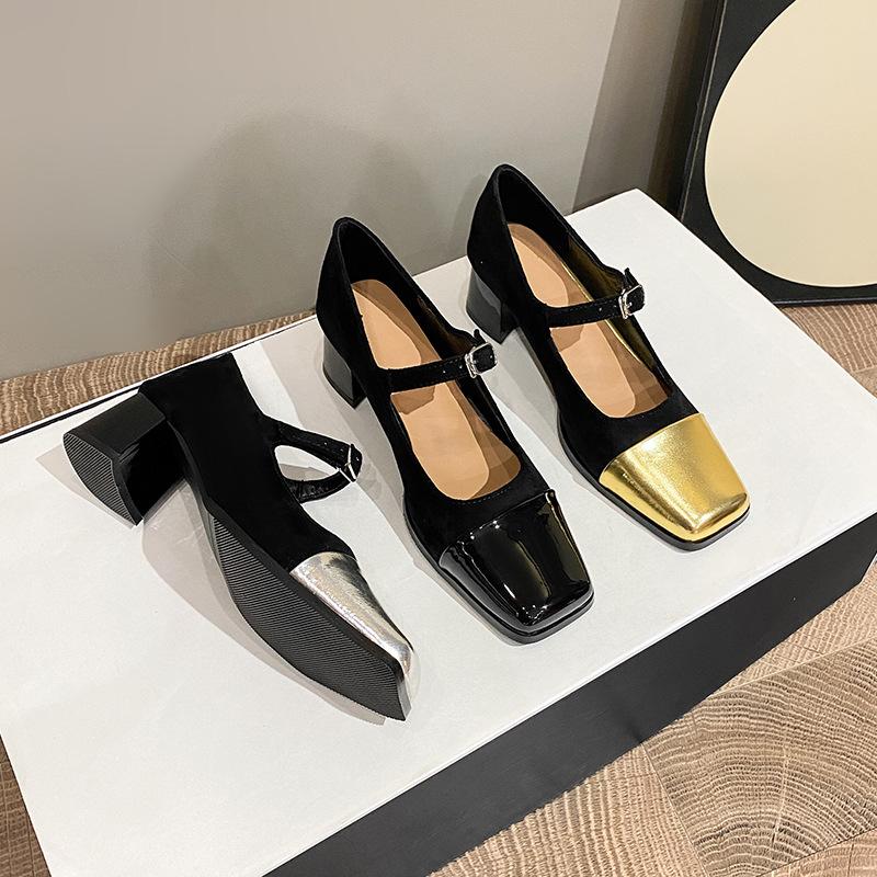 2025 Французский ретро маленький ароматный ветер, вечерний бриз нежный с юбкой квадратный носок толстый каблук средний каблук Мэри Джейн туфли-лодочки женские весна
