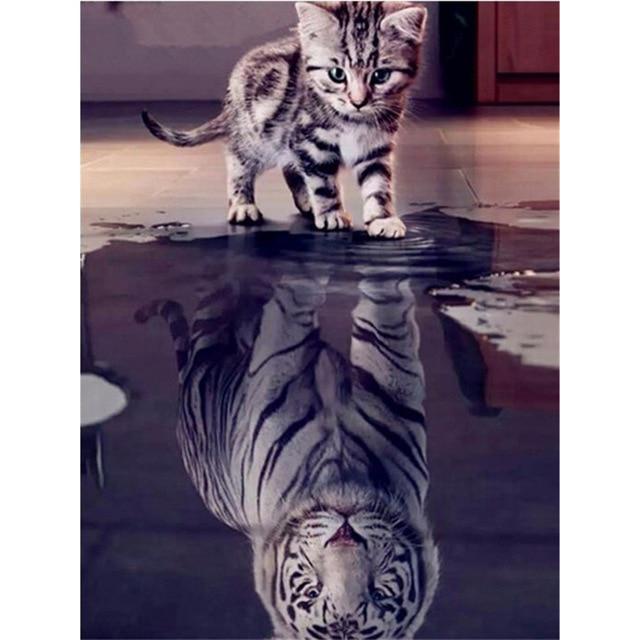 DIY 5D Алмазная картина Тигр Полный круглый Мозаика Алмазная вышивка Горный хрусталь Картина Декор Главная