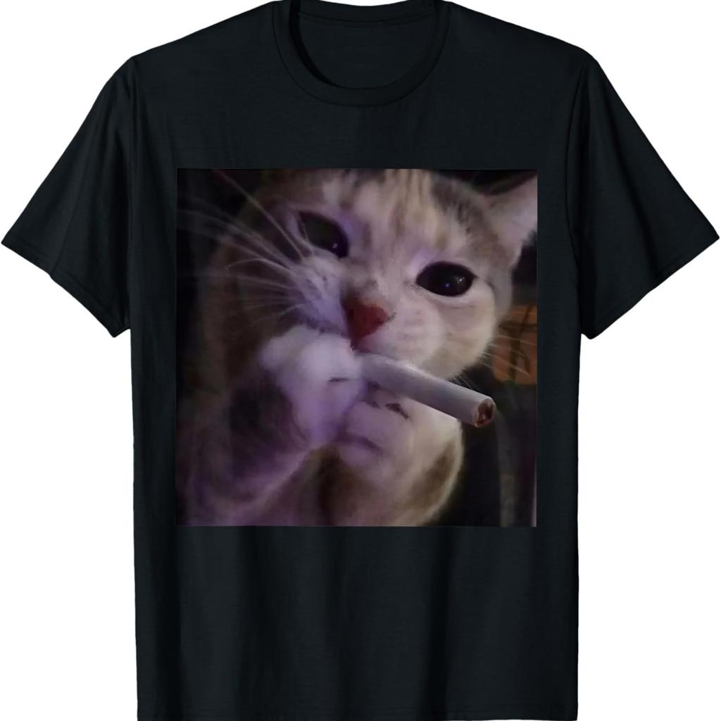 Funny Smoking Cat Meme T-Shirt for Men Women