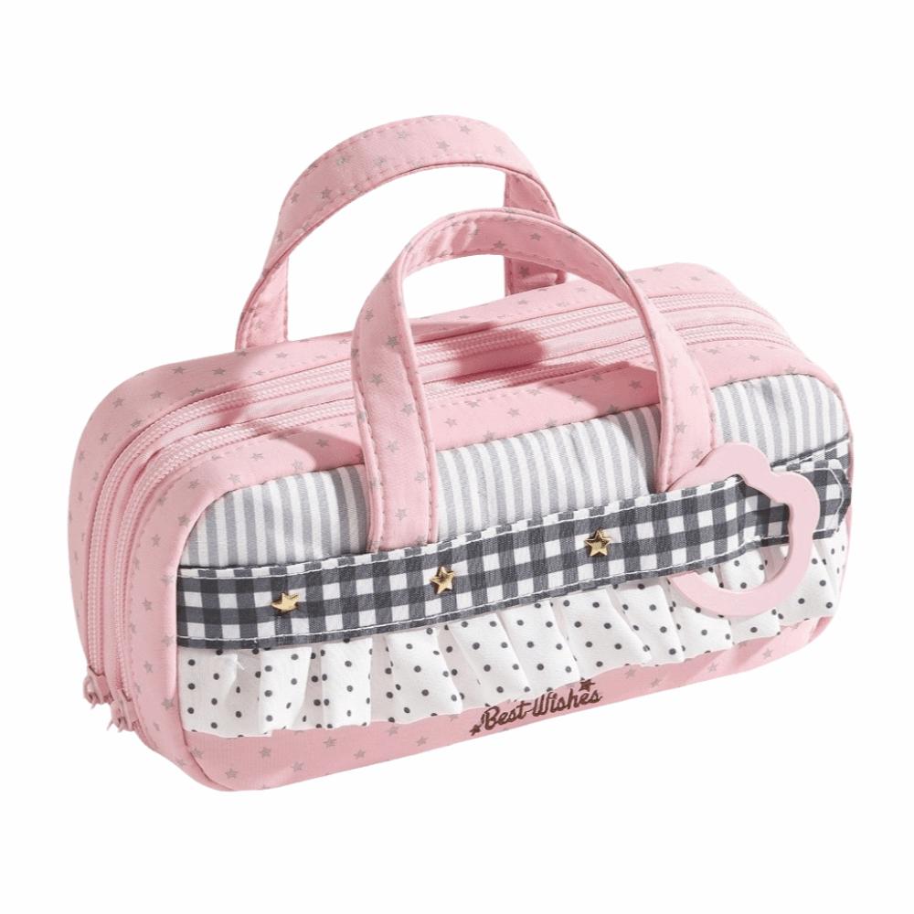 portable Plaid Stationery Bag Creative Pen Holder Pouch Polka Dot Pen Bag Cute School Supplies