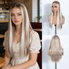 NOBLE 24 Inch13X6 Synthetic Lace Front Wig Highlight Brown White Streaks Straight Natural Hairline Heat Resistant For White Wome