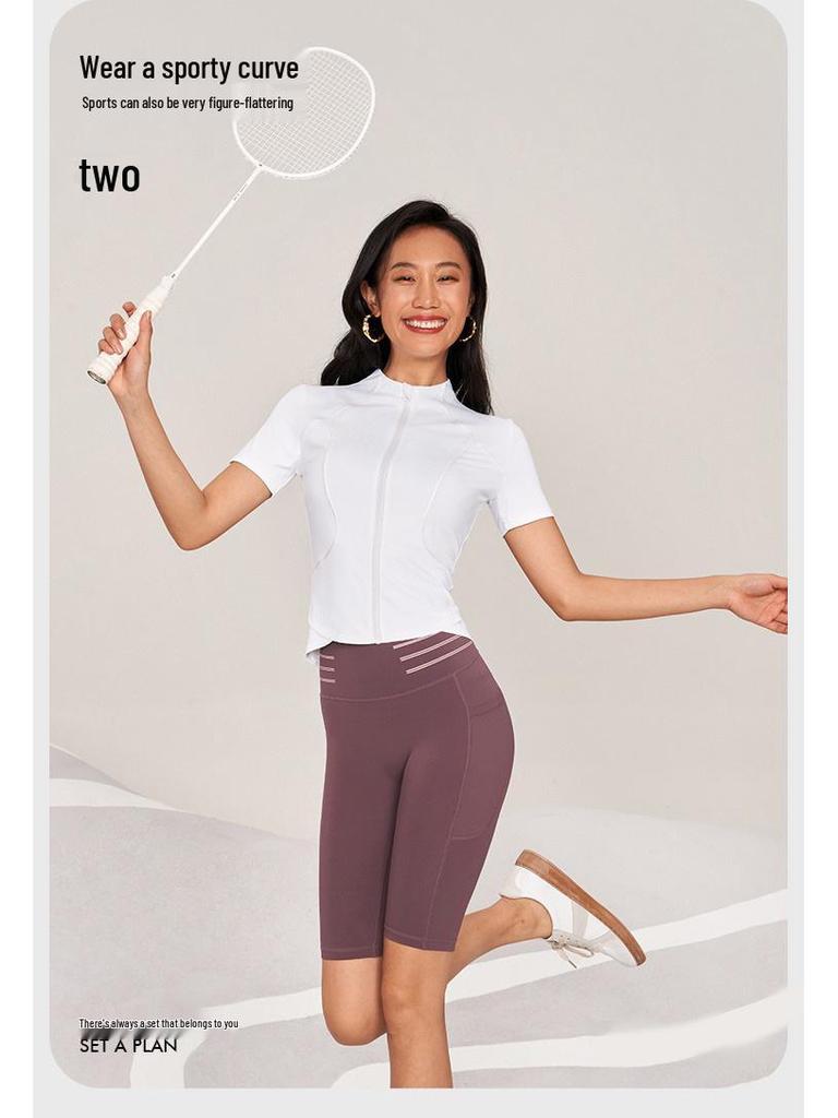 Женский спортивный топ с коротким рукавом, быстросохнущий: Куртка на молнии приталенного кроя для велоспорта, йоги, бега для летнего фитнеса