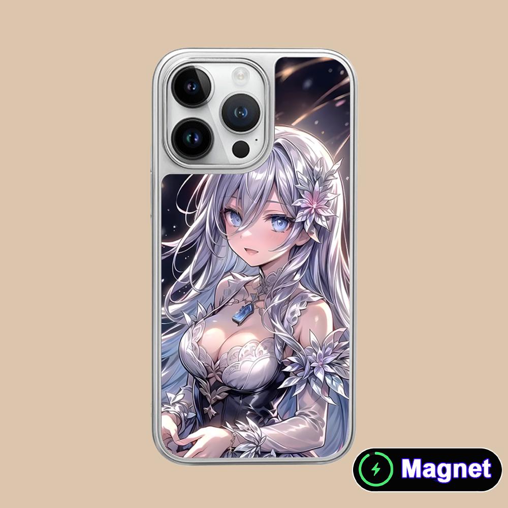 Date a Live Mio Takamiya Silver Plating Magsafe Mobile Phone Case for iPhone 17 16 15 14 13 12 11 Air Pro Max Plus Colorful