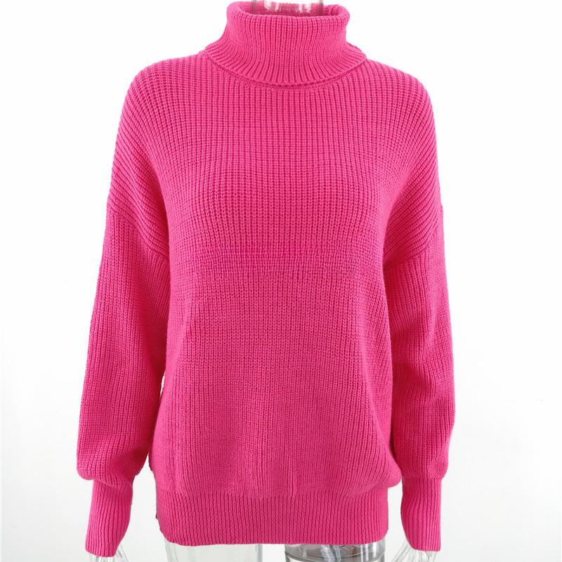IHUASU Женский осенне-зимний свободный свитер с высоким воротом, однотонный свитер большого размера