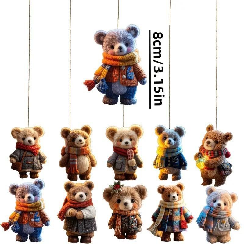 New Christmas Wooden Scarf Bear 2d Flat Pendant Christmas Decorations Holiday Pendant