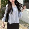 Autumn Korean New Style Fashionable Loose Lace Splicing Niche Design Long-sleeved Shirt Top for Women
