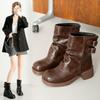 Short Boots Women's Autumn 2025 New Thick-soled Brown Trousers Knight Fashion Versatile Medium Boots Children's Boots