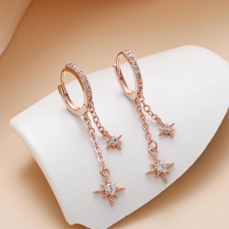 Женские серьги-подвески в форме звезды с кубическим цирконием, позолоченные серьги-кольца, модные милые ювелирные изделия для девочек, подарочные серьги-подвески