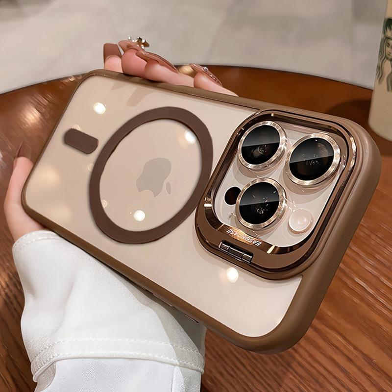 Phone Case For 17 16 15 14 13 12 11 Pro Max Plus Air For Magsafe Transparent Magnetic Cameras Stand Holder Bumper Cover