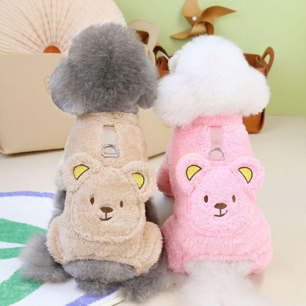 Bear Pattern Dog Warm Jumpsuit Cartoon Puppy Four Legs Clothes  For Autumn and Winter
