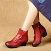 Retro Three Flowers Ankle Boots Women Geunine Leather Fur Booties Ladies Zipper Fly Round Heeled Ankle Sneakers Top Female Shoes