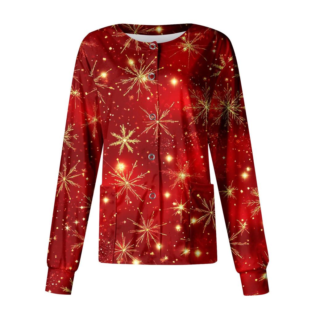 Women's Casual Long Sleeve Single Breasted Christmas Printed Dry-nurse Top