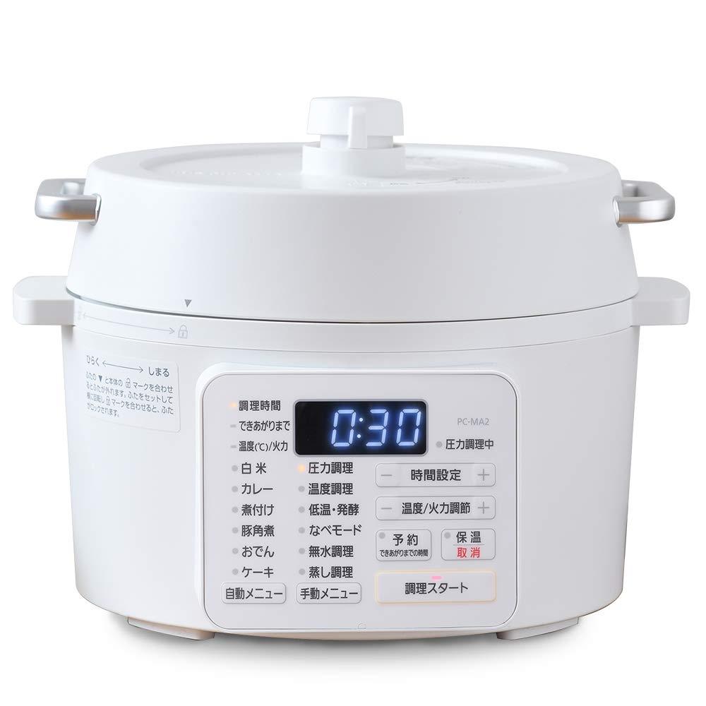 IRIS OHYAMA Electric Pressure Cooker, Pressure Cooker, 2.2L, 2WAY Type, Grill Pot, 6 Types of Automatic Menus, Includes Recipe Book with 65 Menus, Whi