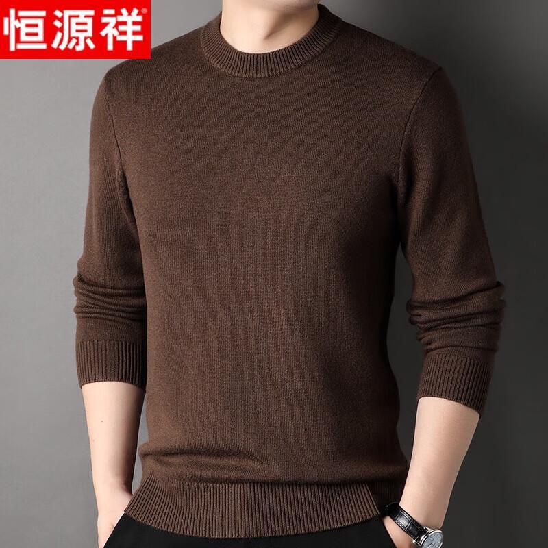 Hengyuanxiang Men's Thickened 100% Pure Wool Round Neck Pullover Sweater