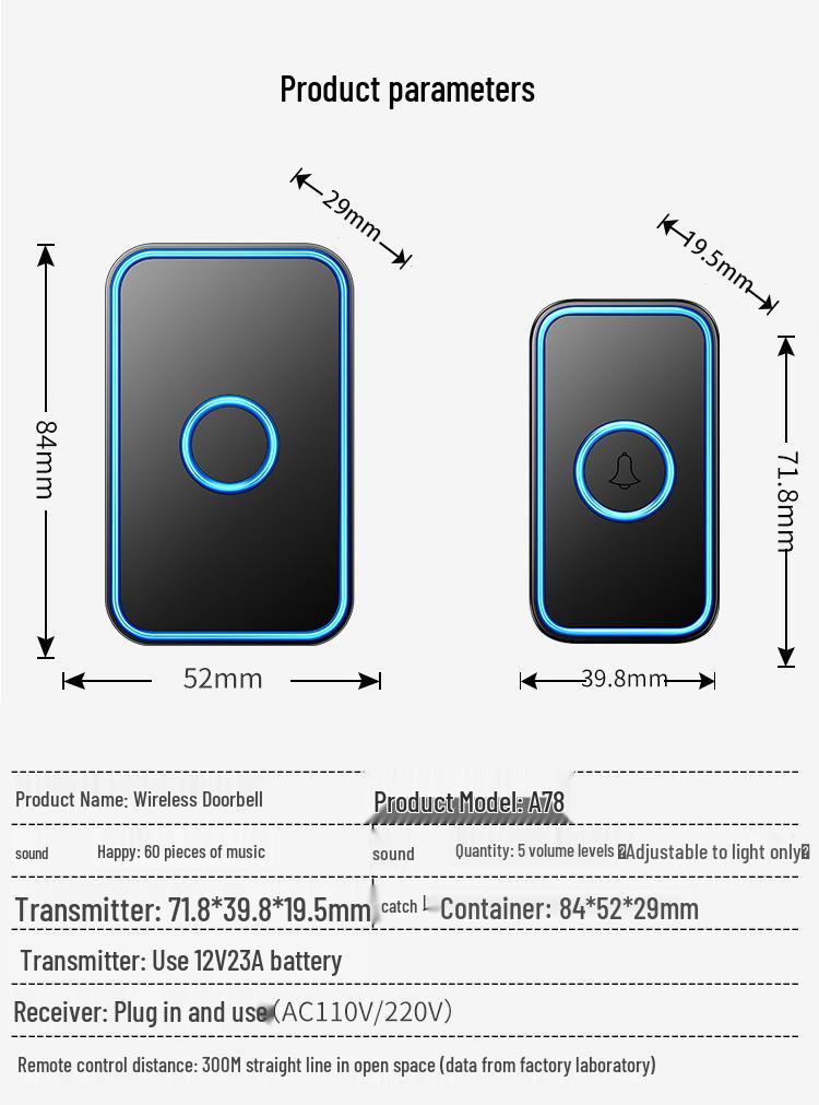 Ultra-Long Range Wireless Remote Doorbell Chime with Elderly Paging Function