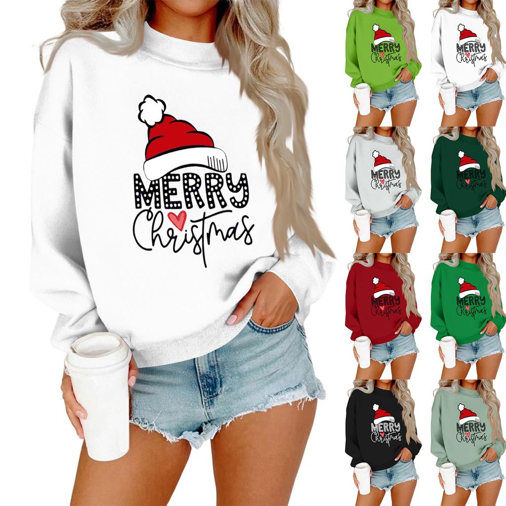 Женский повседневный модный свитшот с круглым вырезом и длинными рукавами с рождественским принтом