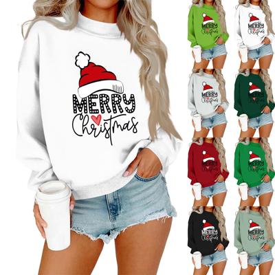 Женский повседневный модный свитшот с круглым вырезом и длинными рукавами с рождественским принтом