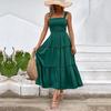 Summer Women Solid Color Strap Dress Sexy Long Ruffled