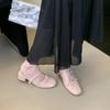 2025 New Summer One-word with Bow Thick Middle Heel Outer Wear Folds Evening Niche Mary Jane Women's Single Shoes