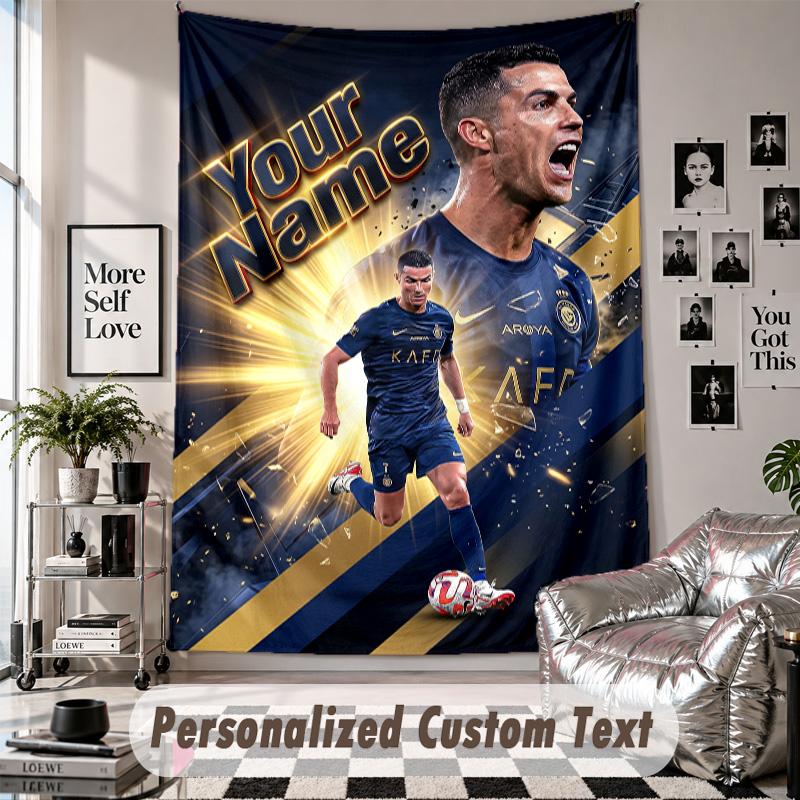 Wall Hanging Tapestry With Custom Name & Text, Cristiano Ronaldo Decorative Tapestry For Bedroom